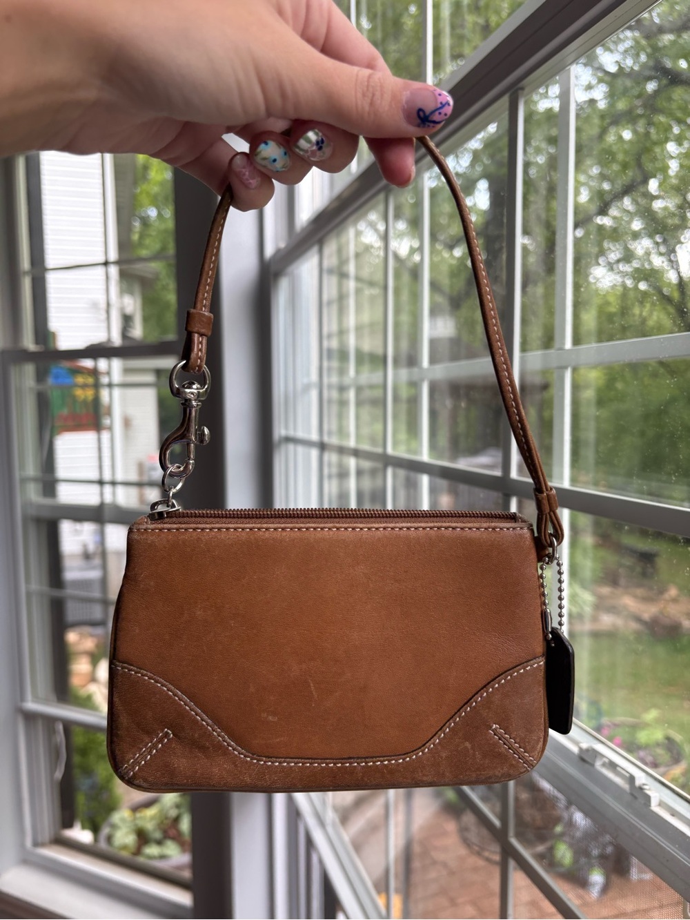 Vintage Coach Brown Leather Wristlet Bag
